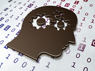 Image showing Data concept:  Head With Gears on Binary Code background