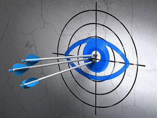 Image showing Privacy concept: arrows in Eye target on wall background