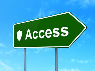 Image showing Protection concept: Access and Shield on road sign background