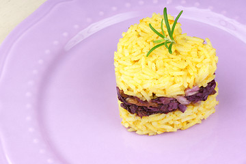 Image showing Heart shaped saffron rice with trevisano chicory