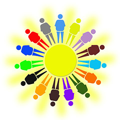Image showing nice multicolored little men as a symbol of solidarity