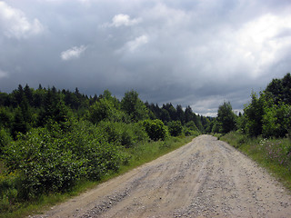 Image showing summer landscape with road in the mountains with green forest