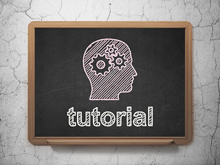 Image showing Education concept: Head With Gears and Tutorial on chalkboard background