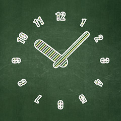 Image showing Timeline concept: Clock on chalkboard background