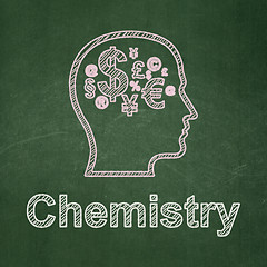 Image showing Education concept: Head With Finance Symbol and Chemistry on chalkboard background