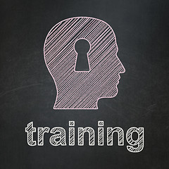 Image showing Education concept: Head With Keyhole and Training on chalkboard background