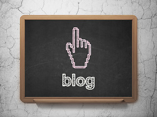 Image showing Web design concept: Mouse Cursor and Blog on chalkboard background