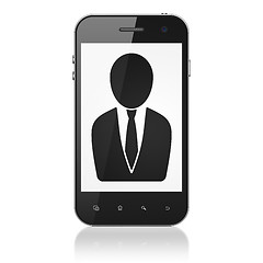 Image showing Business concept: Business Man on smartphone