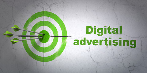 Image showing Advertising concept: target and Digital Advertising on wall background