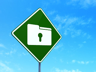 Image showing Business concept: Folder With Keyhole on road sign background