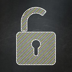 Image showing Information concept: Opened Padlock on chalkboard background