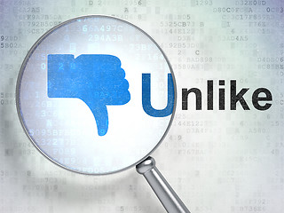 Image showing Social network concept: Thumb Down and Unlike with optical glass