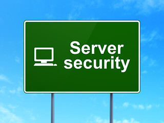 Image showing Security concept: Server and Computer Pc on road sign background