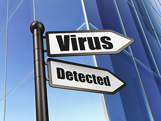 Image showing Safety concept: sign Virus Detected on Building background