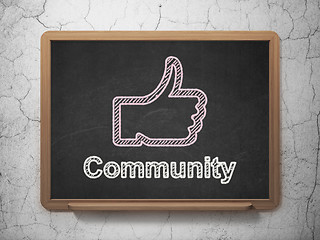 Image showing Social network concept: Thumb Up and Community on chalkboard background