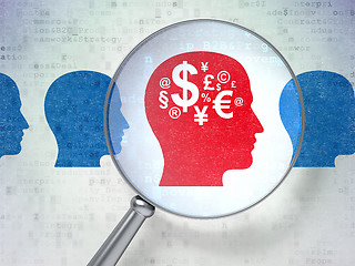Image showing Business concept: Head With Money with optical glass on digital background