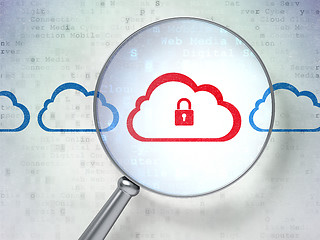 Image showing Cloud computing concept: Cloud With Padlock with optical glass on digital background