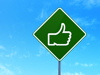 Image showing Social media concept: Thumb Up on road sign background