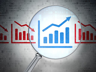 Image showing Finance concept: Graph with optical glass on digital background