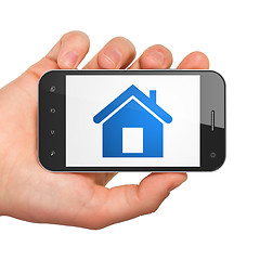 Image showing Protection concept: Home on smartphone