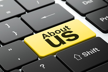 Image showing Advertising concept: About Us on computer keyboard background