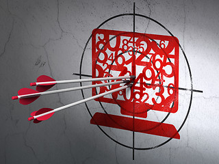 Image showing Education concept: arrows in Computer Pc target on wall background