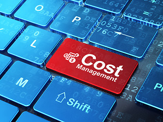 Image showing Business concept: Calculator and Cost Management on computer keyboard background