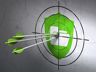 Image showing Finance concept: arrows in Folder With Shield target on wall background
