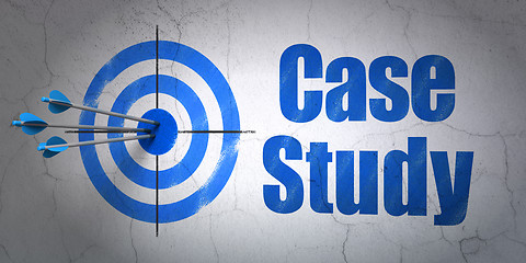 Image showing Education concept: target and Case Study on wall background