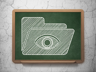 Image showing Business concept: Folder With Eye on chalkboard background