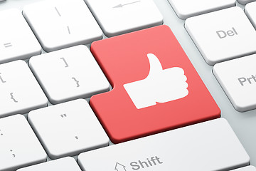 Image showing Social network concept: Thumb Up on computer keyboard background