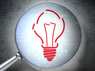 Image showing Finance concept: Light Bulb with optical glass on digital background