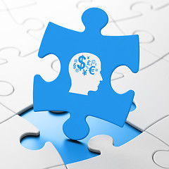 Image showing Education concept: Head With Finance Symbol on puzzle background