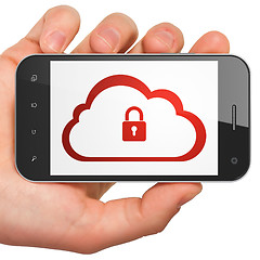 Image showing Cloud technology concept: Cloud With Padlock on smartphone