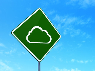 Image showing Cloud networking concept: road sign background