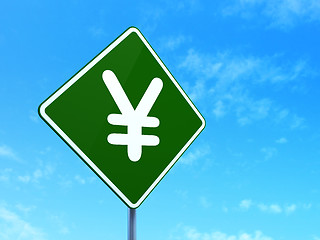 Image showing Currency concept: Yen on road sign background