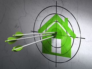 Image showing Privacy concept: arrows in Home target on wall background