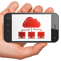 Image showing Cloud technology concept: Network on smartphone