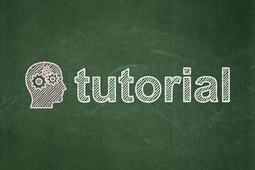 Image showing Education concept: Head With Gears and Tutorial on chalkboard background