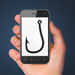 Image showing Safety concept: Fishing Hook on smartphone