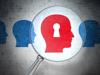 Image showing Business concept: Head With Keyhole with optical glass on digital background