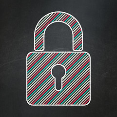 Image showing Data concept: Closed Padlock on chalkboard background