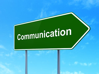 Image showing Advertising concept: Communication on road sign background