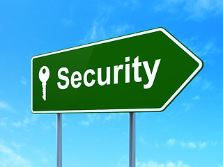 Image showing Security concept: Security and Key on road sign background
