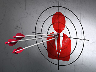 Image showing News concept: arrows in Business Man target on wall background