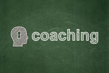 Image showing Education concept: Head With Keyhole and Coaching on chalkboard background