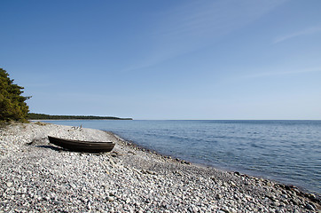 Image showing Beached old rowingboat