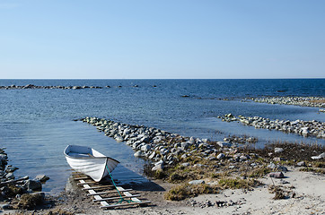 Image showing Single moored rowing boat