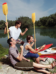 Image showing friends having fun near river