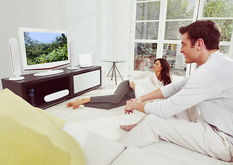 Image showing happiness couple watching tv